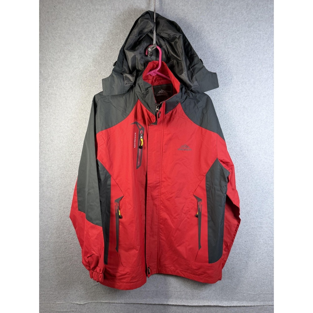 Outdoorsport Jacket Mens 3XL Red Gray Hooded Softshell Fleece Lined Coat Hiking